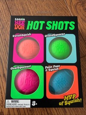 NeeDoh Hot Shots 4-Pack Squishy Balls - Pink, Green, Magenta, Blue- new/sealed
